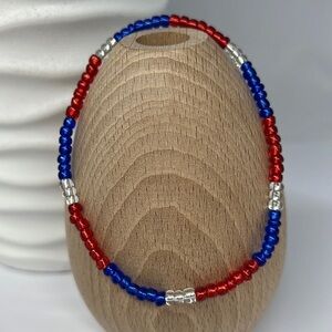 Stretch Beaded Anklet Red White & Blue